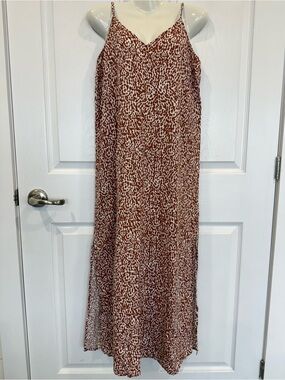 Old Navy Rust and Ivory Leopard Print Dress sleeveless tie back loose fit